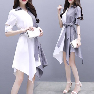 My ชุดเดรส Midi Dress แขนยาว ความยาวถึงเข่า สีฟ้า พร้อมสายรัดเอว
