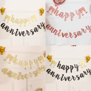 ธงวันครบรอบ happy anniversary ป้ายวันครบรอบ