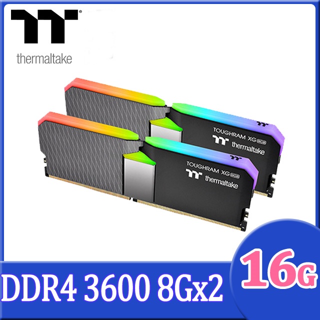 16GB (8GB x2) DDR4/3600 RAM PC (แรมพีซี) THERMALTAKE TOUGHRAM XG RGB (R016D408GX2-3600C18A)
