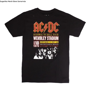 คอลูกเรือเสื้อยืดคอกลมเสื้อยืด ลายวง Ac DC Wembley 79 - Mผ้าฝ้ายแท้