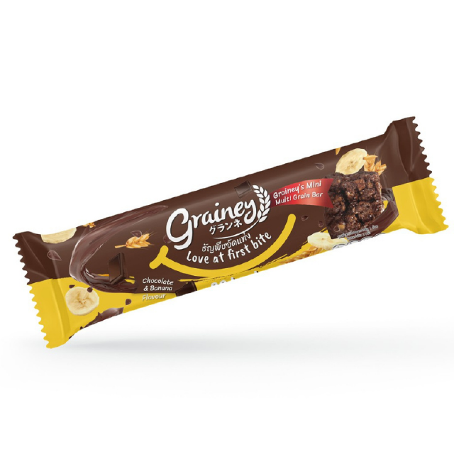 Grainey กราโนล่า อัดแท่ง รส ช็อกโกแลต บานาน่า หนักสุทธิ 20 กรัม 1 ซอง