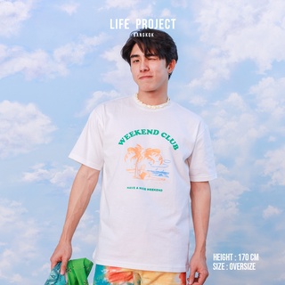 【ผ้าฝ้ายแท้】เสื้อยืดคอกลม[ ซื้อ 2 เพิ่ม 5% ] WEEKEND CLUB Oversize White F -  เสื้อยืด โอเวอร์ไซส์ ผ้าคอตตอนแท้100%S-3XL