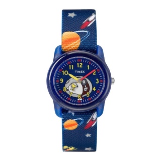 Timex TW2R41800 Time Machines Peanuts Snoopy &amp; Outer Space Elastic นาฬิกาข้อมือเด็กผู้ชายและเด็กผู้หญิง สีน้ำเงิน หน้าปัด 29 มม.