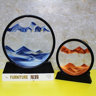 ของแต่งห้องนอน ❄Liusha Painting Ornament Gift 3d Landscape ใหม่ Round Glass Craftsmanship การเคลื่อนไหวของนาฬิกาทรายและก