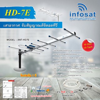 INFOSAT เสาอากาศทีวีดิจิตอล รุ่น ANT-HD7E พร้อมสาย RG6 ยาวตามชุดเลือกได้