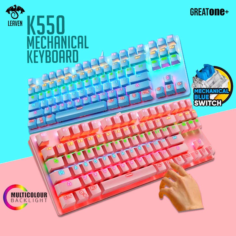 Leaven K550 RGB 87 KEY TRUE Blue Switch คีย์บอร์ดเกมกล