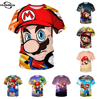 ใหม่เสื้อยืดลําลองแฟชั่นสําหรับผู้ชายแขนสั้นพิมพ์ลาย Super Mario 3D