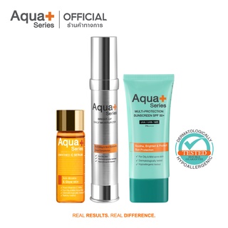 [AQUA9 ลด 130.-] AquaPlus Enriched-C Serum 15 ml. &amp; Bright-Up 30 ml. &amp; Sunscreen 50 ml.