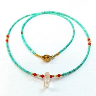 สร้อยคอหินเทอร์คอยส์แท้ธรรมชาติ สร้อยคอจี้คริสตัลแท้ สร้อยคอแฮนเมด Natural High Quality Turquoise Beads Necklace