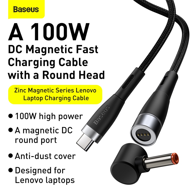 Baseus100W Type - C To Dc สายชาร์จแม่เหล็ก Lenovo ( 4 . 0X1 . 7 มม . ) Fast Charging Cable 2 ม . สีดํา