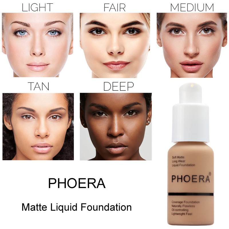 PHOERA Liquid Foundation Mineral Matte Oil-control Whitening Coverage Concealer Face Base Cream Brighten Moisturize Make