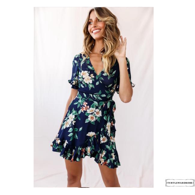 ชุดเดรสสั้นพิมพ์ลายดอกไม้สไตล์ สำหรับผู้หญิง pantip dress Boho