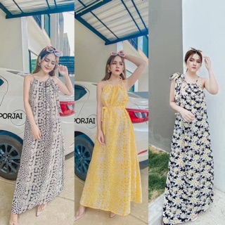 เดรสยาว+ผ้าผูกผม daisy Maxi Dress พิมพ์ลายดอกเดซี่ ทรงพริ้ว