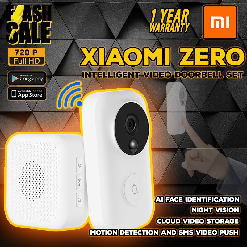 Xiaomi Zero AI Face Identification 720P IR Night Vision Video Doorbell Set Motion Detection SMS Push (มีใบอนุญาต)