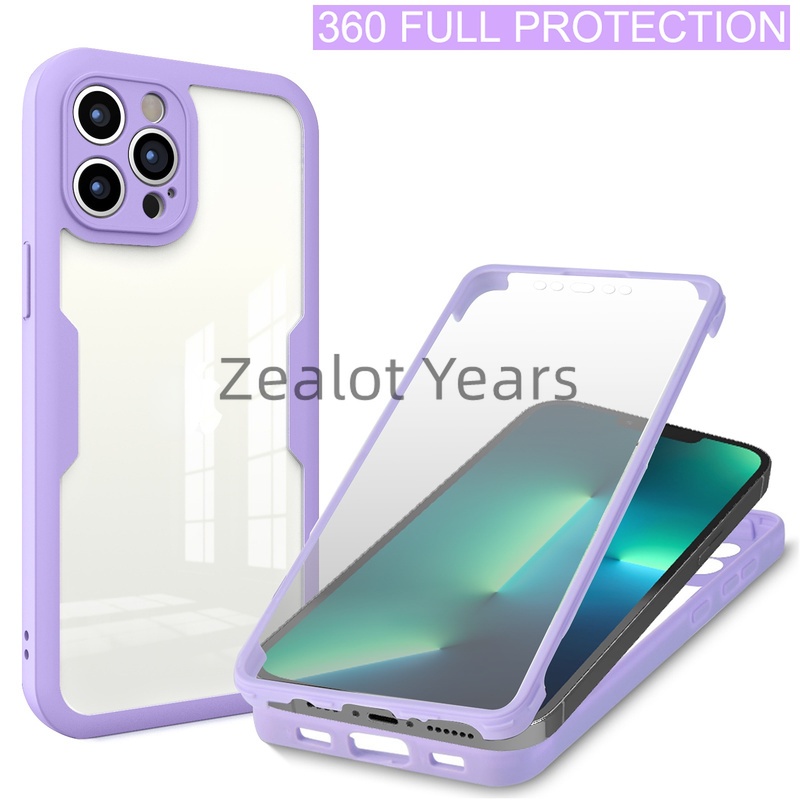 เคสโทรศัพท์มือถือแบบใส สองด้าน 360 องศา กันกระแทก กันรอยเลนส์กล้อง สําหรับ iPhone 13 11 Pro Max Mini