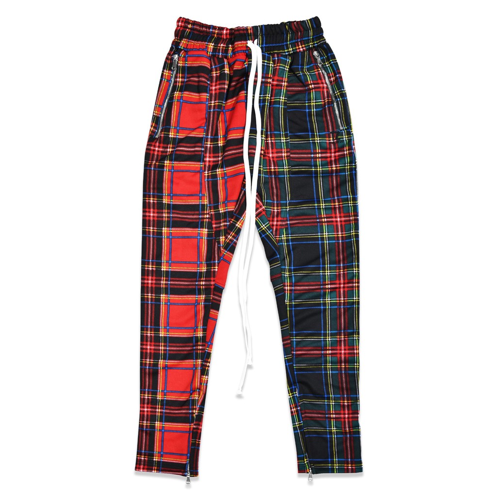 TZ worldwide TZ CROSS PLAID TRACK PANT - BLACK & RED