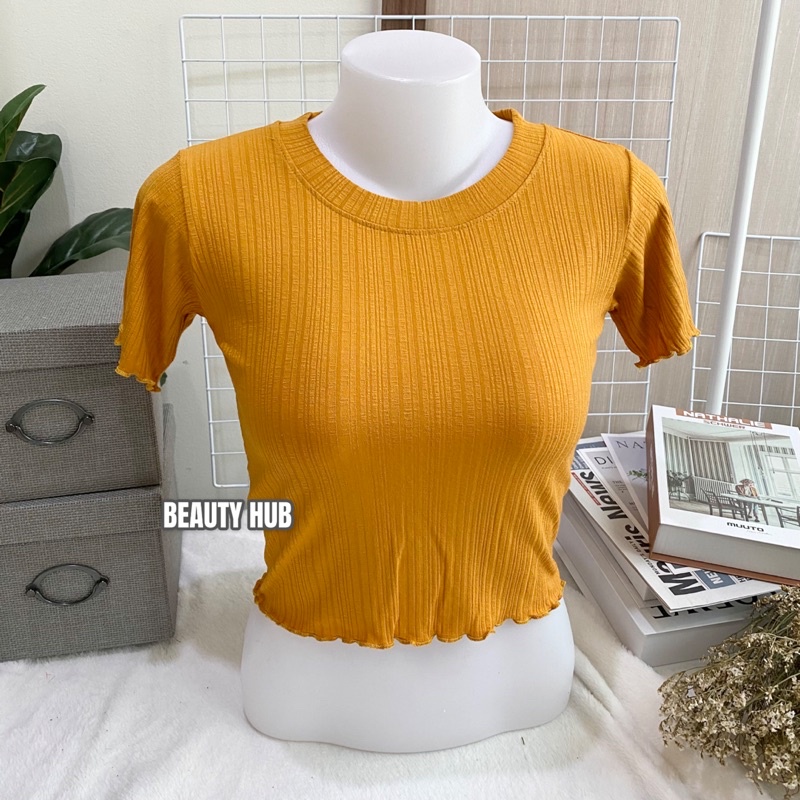 [016] เสื้อครอป คอกลม แขนหยัก ชายเสื้อหยัก ครอปเก๋ ผ้ายืดใส่สบาย ราคา ถูกที่สุด ดีลบีเคเค แกลเลอรีภาพที่ 6
