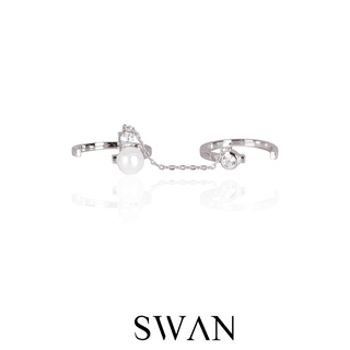 SWAN - Mia Pearl Chain Ring แหวนโซ่คู่เงินแท้ ฟรีไซส์  มุกแท้ มุกน้ำจืด