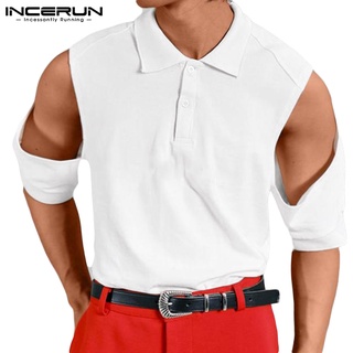 Incerun เสื้อโปโล คอปก แขนสั้น ฉลุลาย สีพื้น ฤดูร้อน สําหรับผู้ชาย