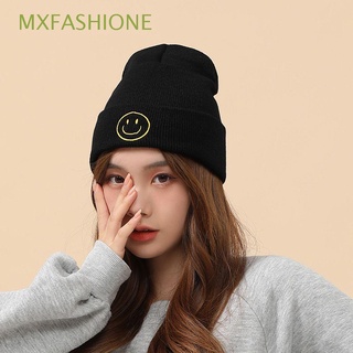 Mxfashione หมวกถักผ้าขนสัตว์ลายหน้ายิ้มสไตล์เกาหลีสําหรับผู้หญิงและผู้ชาย