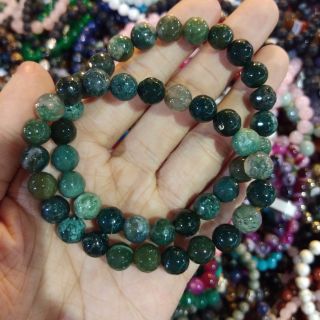 Moss Agate 8mm หยก5สี หินแห่งสุขภาพ🔥หินแท้