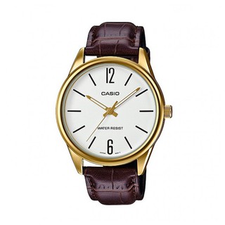 Casio Standard นาฬิกาข้อมือผู้ชาย สายหนัง สีน้ำตาล รุ่น MTP-V005GL-7BUDF,MTP-V005GL-7B,MTP-V005GL