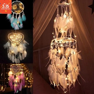 แฮนด์เมด DreamCatcher มี / ไม่มีไฟ LED ขน Night Light ไฟนางฟ้า Dromenvanger บ้านข้างเตียงห้องนั่งเล่น