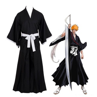 เสื้อคลุมคอสเพลย์ อนิเมะญี่ปุ่น Yukata hakama Kurosaki Ichigo ฟอกสีฟัน สําหรับปาร์ตี้ฮาโลวีน