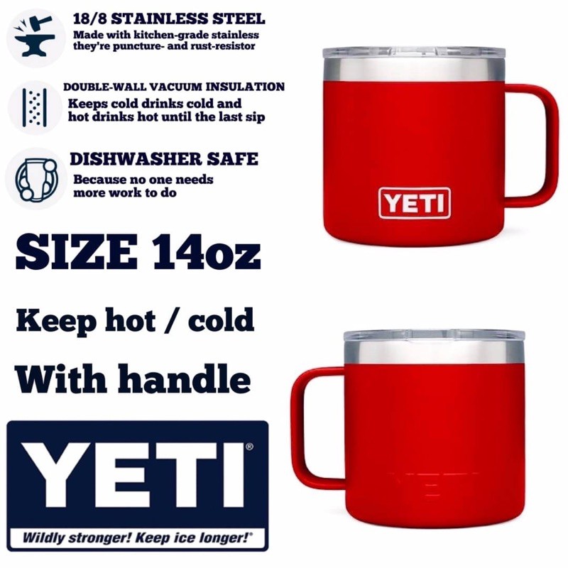 Yeti rambler 14oz mug แก้วเก็บควาวเย็น/ร้อน สแตนเลส (รุ่นหูจับ กระบอกสั้น