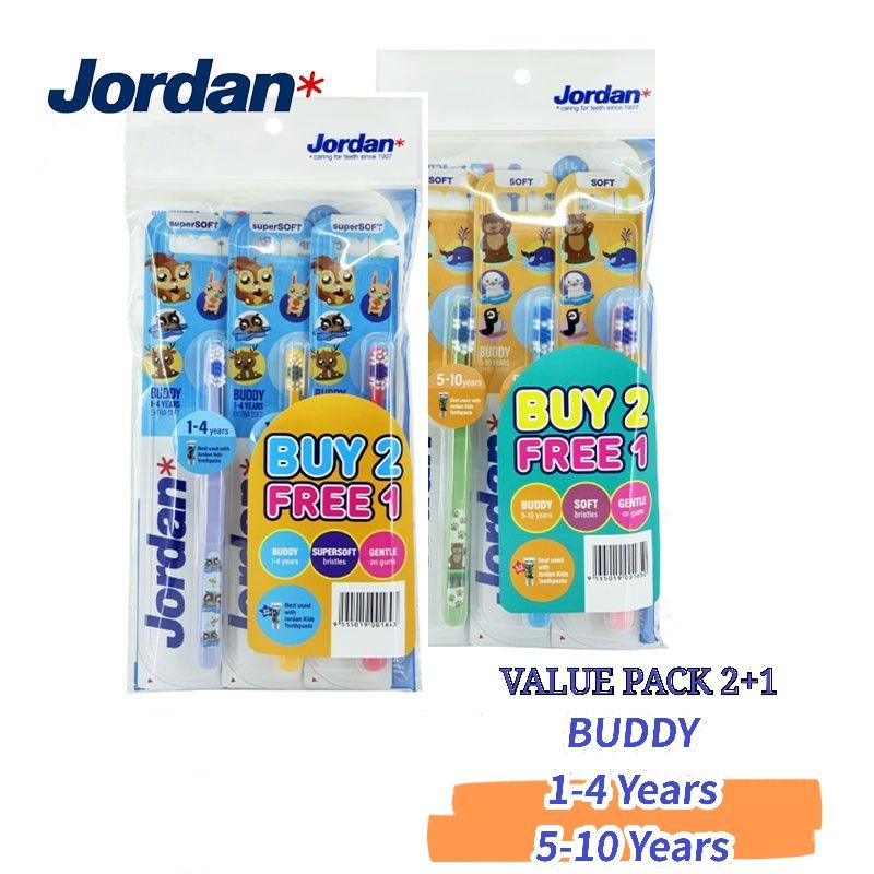 [TKM] แปรงสีฟัน Jordan Kids Buddy [ Value Pack 2+1 ](1-4 ปี / 5-10 ปี)