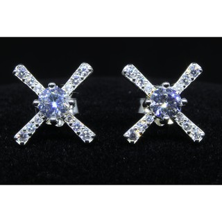 SWEET 16 ต่างหูแฟชั่นเกาหลี เงิน 925 เพชร CZ Korean Fashion Earrings 925 Sterling Silver X-Cross with CZ Diamonds_AE4589