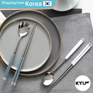 [BONHEUR Korea] Gray White Stainless Steel Spoon Chopsticks Set for 2 People | Tableware Set Cutlery Utensils Eco-Friendly