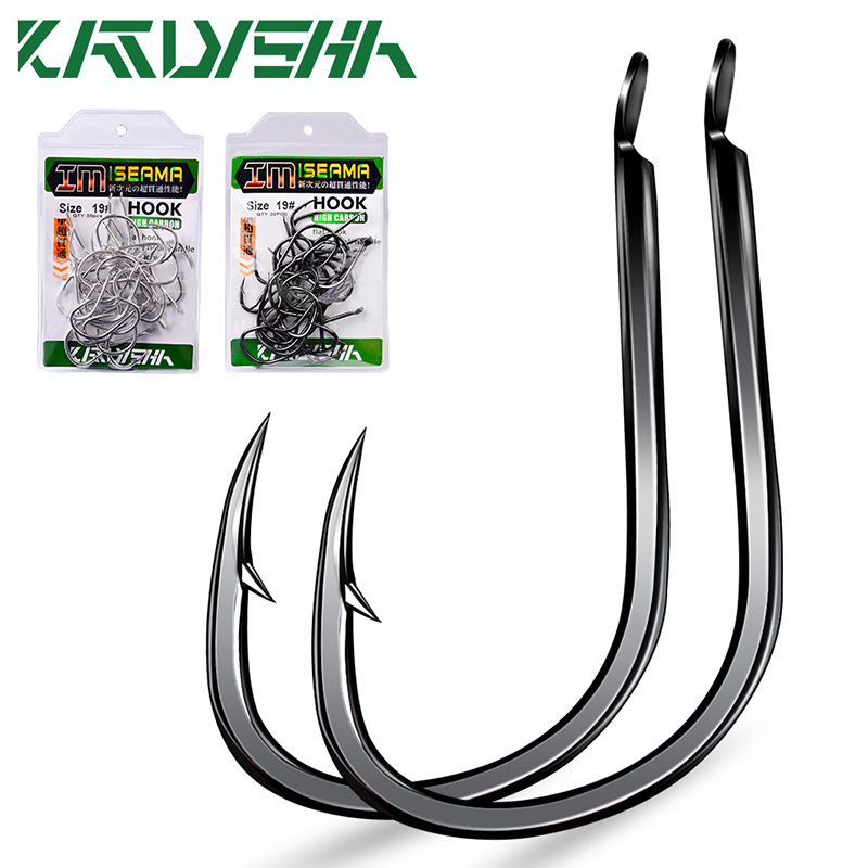KATYUSHA 30 Pack High Carbon Steel Offset Barb Fishhooks 11 #-20 # Flat Head Carp Fishing Hook Single Hook อุปกรณ์เสริม