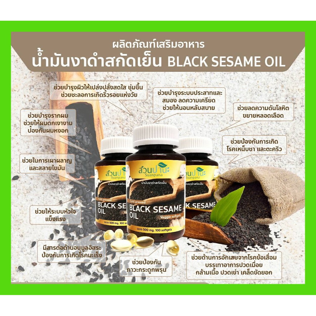 น้ำมันงาดำ Black Sesame Oil สวนปานะ สกัดเย็น ขนาด 500mg