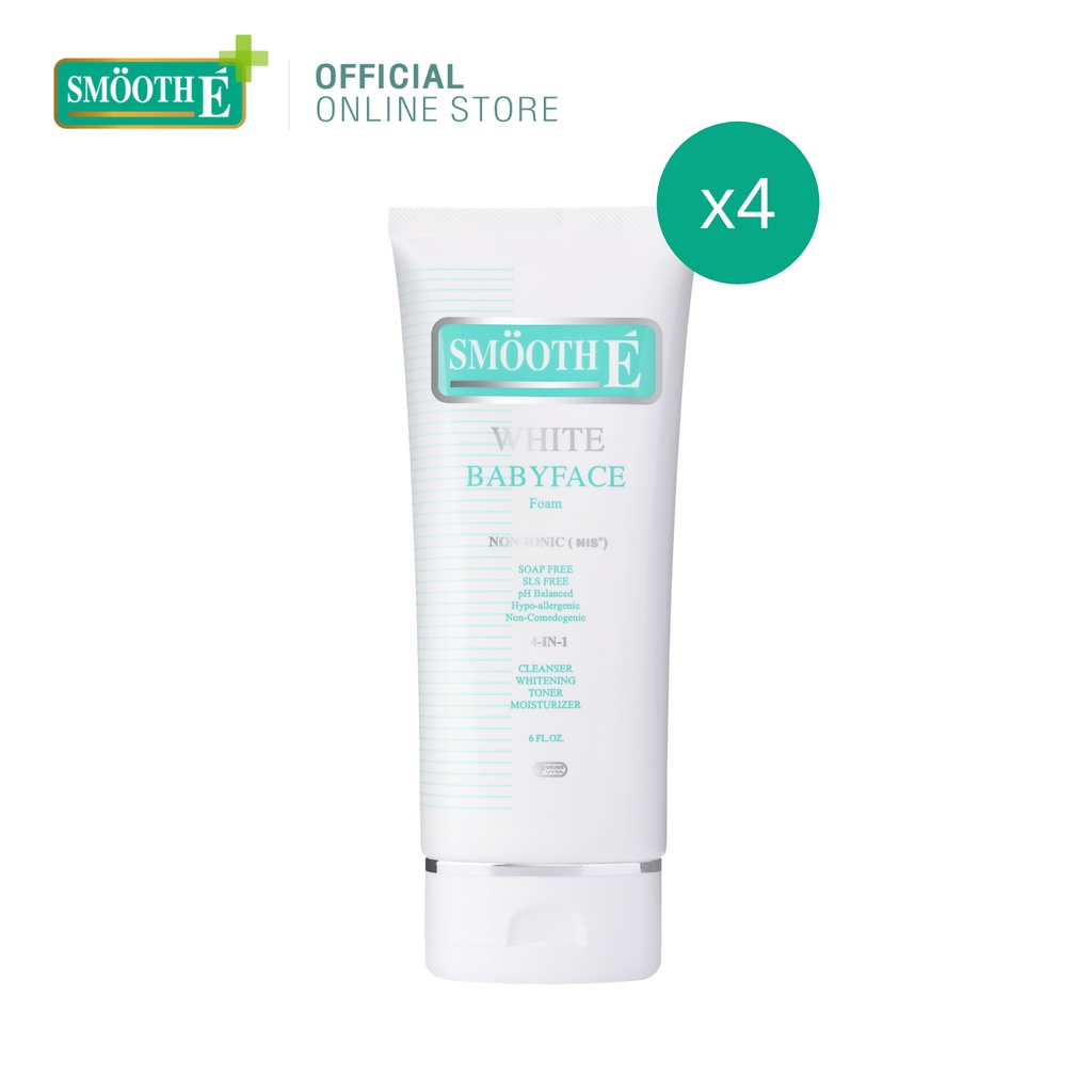 [แพ็ค4สุดคุ้ม] Smooth E White Babyface Foam 6 Oz. สมูทอี ไวท์ เบบี้เฟส โฟม pH5 Vit C&E ผิวกระจ่างใส สำหรับผิวหมอง