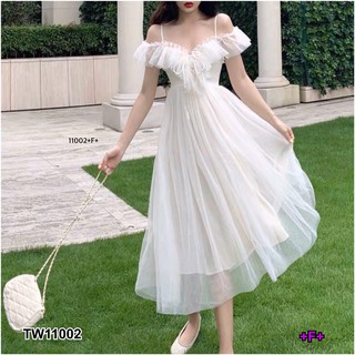 J11002 Dress เดรส สายเดี่ยว เว้าไหล่ ตาข่าย