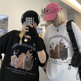 mimi&amp;didi🔥เสื้อยืดแขนสั้นเสื้อคู่รักชายหญิง👍คอกลม👰oversize เสื้อโอเวอร์ไซส์แขนสั้นแฟชั่นเกาหลี ลายการ์ตูน