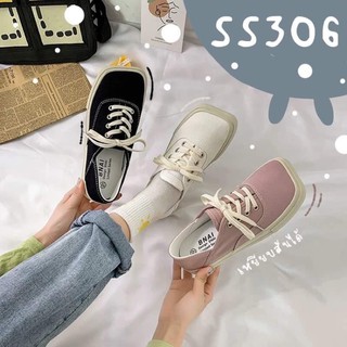 SS306 รองเท้าผ้าใบหัวตัด ใส่เหยียบส้นได้ สำหรับคนหน้าเท้ากว้าง สีดำ/ขาว/ชมพู