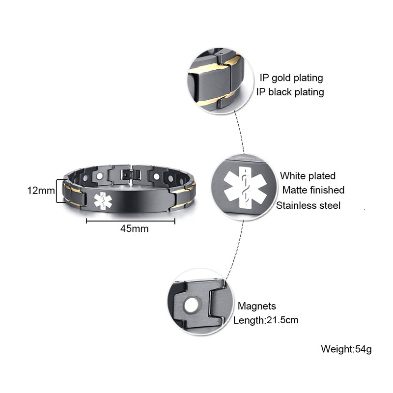 Vnox PACEMAKER Mens Medical Alert ID Bracelets Black Stainless Steel ...