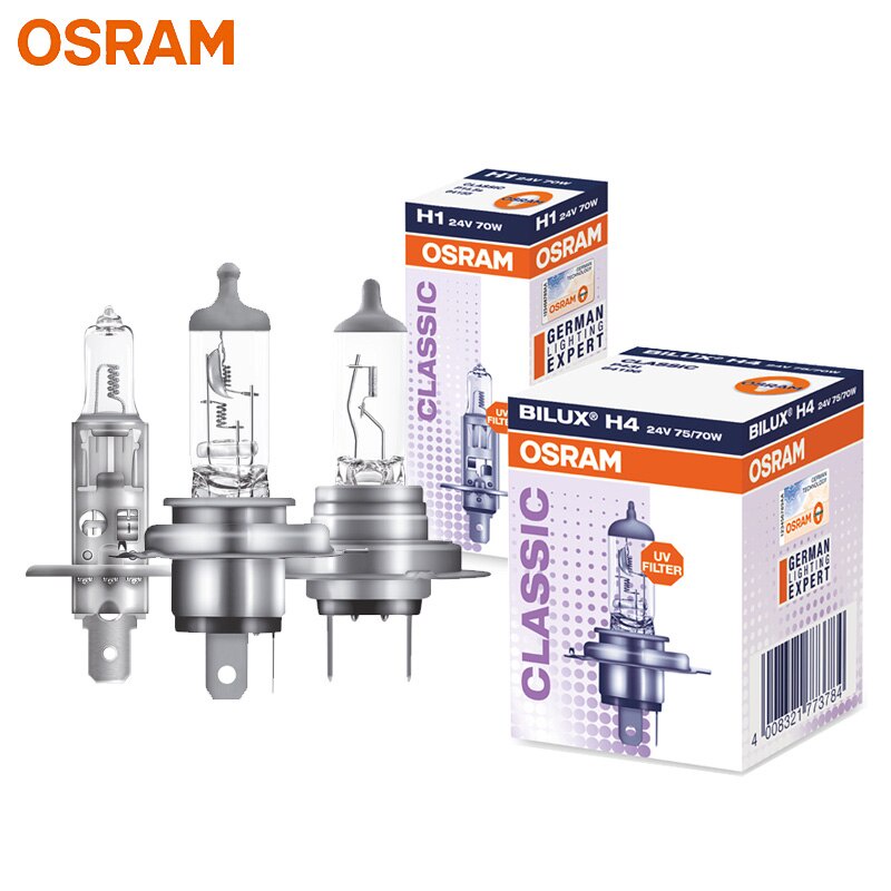 Osram H1 H4 H3 H7 24V รถบรรทุกมาตรฐานโคมไฟไฟหน้า 3200K หมอกโคมไฟ 70W 100W หลอดไฟฮาโลเจนสําหรับรถบรรทุกคุณภาพ OEM (1 ชิ้น)