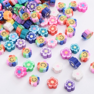 30pcs DIY ลูกปัดดอกไม้ผสมดินโพลิเมอร์สายรุ้งยิ้มลูกปัดสำหรับเครื่องประดับทำสร้อยข้อมือสร้อยคออุปกรณ์เสริม