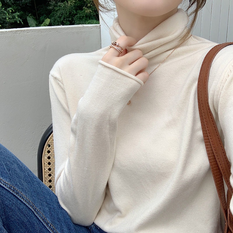 เสื้อยืดพื้นฐานคอเต่าแขนยาวสลิมฟิตสําหรับผู้หญิง