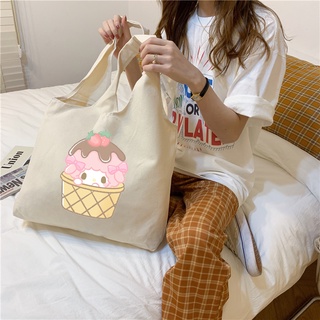 กระเป๋าสะพายไหล่ กระเป๋าถือ ผ้าแคนวาส พิมพ์ลาย Cinnamoroll นํากลับมาใช้ใหม่ได้ เป็นมิตรกับสิ่งแวดล้อม แบบสร้างสรรค์ สําหรับผู้หญิง