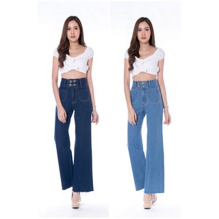 WOW Jeans: ยีนส์สไตล์เกาหลี ทรงขาflare กระเป๋าหน้าตัวU กระดุม4square มี​2​สี​ ยีนส์เข้ม​ &amp;ยีนส์ซีด ไซส์ S25 M27 L29 XL31