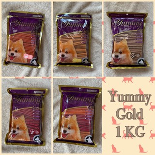 Yummy Gold ขนมสุนัข ขนมหมา ยัมมี่โกลด์ นน 1KG [ ไก่ ชีส เนื้อ ตับ รวมรส]