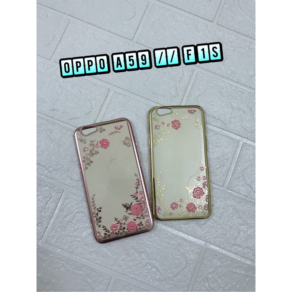 Oppo A59/F1S_เคสซิลิโคนแฟชั่นดอกไม้แอปริคอทขอบหิน