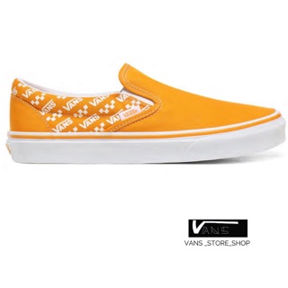 VANS SLIP ON LOGO REPEAT CADMIUM YELLOW TRUE WHITE SNEAKERS สินค้ามีประกันแท้