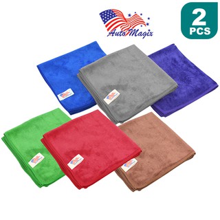 ผ้า ไมโครไฟเบอร์ เนื้อฟูนุ่ม 40x40 cm (2 ผืน) MICROFIBER TOWELน้ำหนักผ้า 340 กรัม/ตรม.