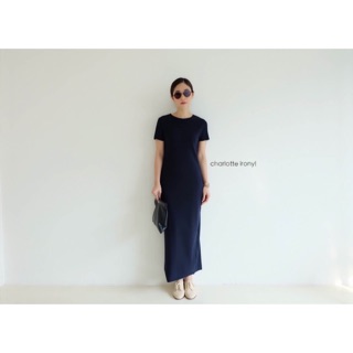 Ribbed maxi dress-Navy