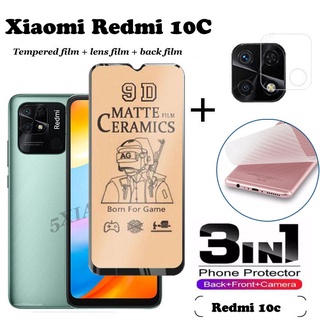 (3 In 1) Xiaomi Redmi 10C กระจกนิรภัยเซรามิก ป้องกันหน้าจอ + ฟิล์มกล้อง + ฟิล์มด้านหลัง สําหรับ Redmi 10A 10C ฟิล์มเซรามิกฝ้า ฟิล์มนิ่ม